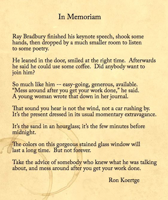 South Pasadena Poet Laureate Ron Koertge pens poem honoring Bradbury